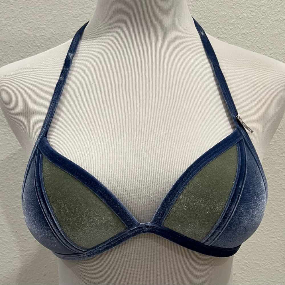 NEW Victoria's‎ Secret PINK Swim Push-Up Velvet Colorblock Bikini Top XS Blue